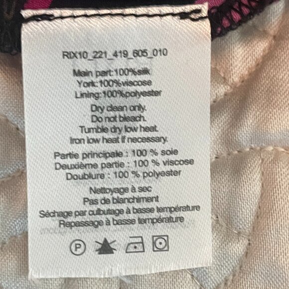 RIXO Antoinette Pink Palm Print Frilly Sleeve 100% Silk Midi Dress (Size S/P) - Picture 11 of 16